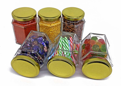 FancyCrystal Glass Grocery Container  - 250(Pack of 6, Gold)
