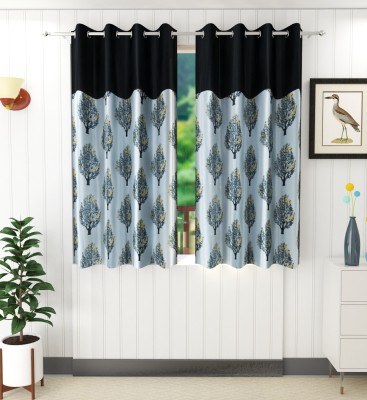 Stella Creations 152 cm (5 ft) Polyester Blackout Window Curtain (Pack Of 2)(Floral, Grey)