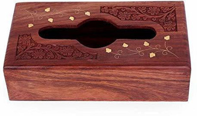 Fleurs De Rocaille 1 Compartments Wooden Napkin Box Paper Tissue Holder Box(Brown)