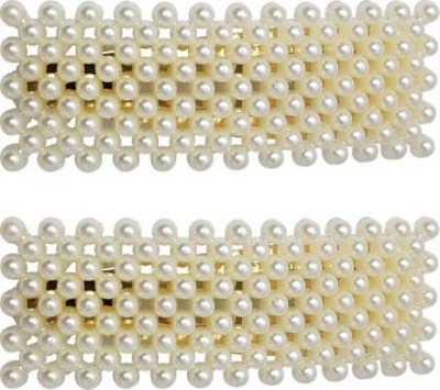 Gogi Enterprises Pearl Gold Toned Triangular Full Cover Clip Hair Pin Tic Tac Partywear Tic Tac Clip(White)