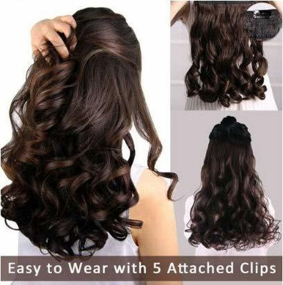 EASYOUNG Natural Brown 5 Clip in Wavy/Curly Extension (Pack of 1)  Extension Hair Extension