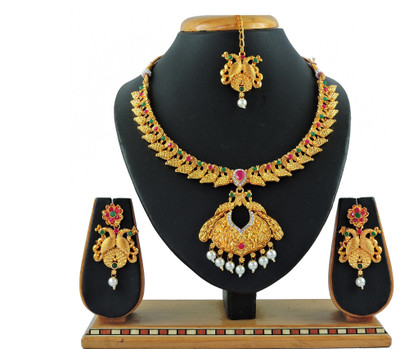 VATSALYA creation Alloy Gold-plated Ruby Red, Green Jewellery Set(Pack of 1)