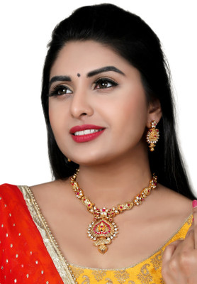 VATSALYA creation Alloy Gold-plated Ruby Red, White, Gold Jewellery Set(Pack of 1)
