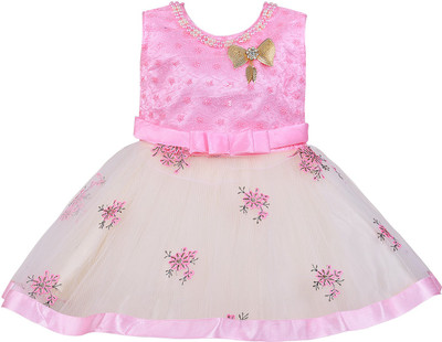 Wishkaro Girls Midi/Knee Length Party Dress(Pink, Sleeveless)