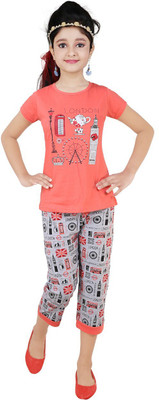 ADITI FAB Girls Casual Top Capri(PEACH)