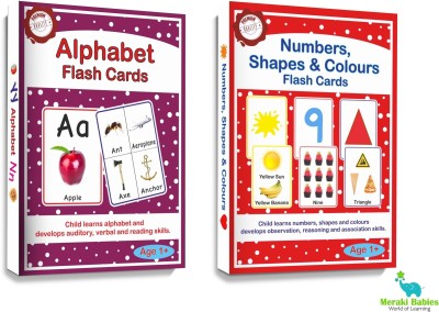 Meraki Babies Large Size Flash Cards Alphabet -26 cards & Numbers, Shapes & Colours - 32 cards. All are both side printed. Size: 15.2 x 21.6 cms(Purple, Red)