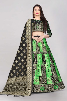 Divastri Self Design Semi Stitched Lehenga Choli(Green, Black)