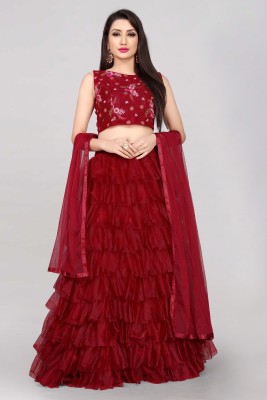 Divastri Printed Semi Stitched Lehenga Choli(Maroon)