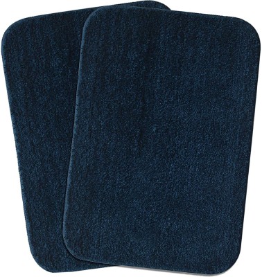 MINISO Cotton Bathroom Mat(Blue, Medium, Pack of 2)