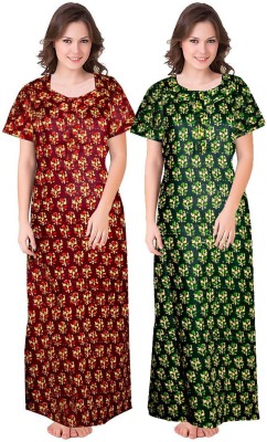 SHOPIFY Women Nighty Set(Brown, Green)