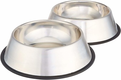 Nazar Battu 250 ML Stainless Steel Dog Bowl Set of 2 with Rubber Base for Small/Medium/Large Dogs, Pets Feeder Bowl and Water Bowl Perfect Choice (250 ML) Round Stainless Steel Pet Bowl(250 ml Silver)