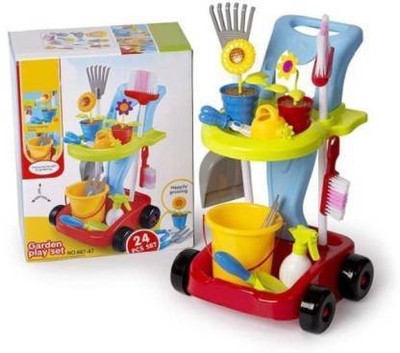 Swinoz Kids Cleaning Set and Gardening Tools 24pcs Garden and Housekeeping Toys with Leaf Rake, Watering Can, Gardening Hand Cultivator, Trowel,Shovel and Pretend Potted 