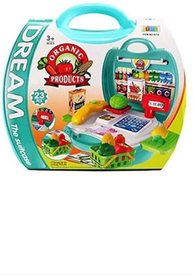 AMSTORE 23 Pcs Suitcase With Organic Products Kitchen Play Set For Interactive Kitchen