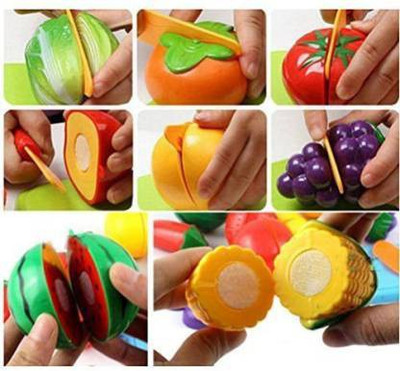 Jalaunsportscreation Realistic Sliceable 8 Pcs Fruits Cutting Play Toy Set, Can Be Cut in 2 Parts