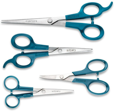 Cartini Saloon and Grooming Scissors For Hair Trendy Tip Cut Stylish Cut and Trim Cut Scissors Scissors(Set of 4, Blue)