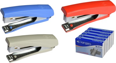 Kangaro HD-10D Staplers Multicolour 3 pcs. with 5 Pkt. of Staple Pins Cordless  Stapler
