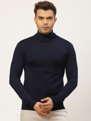 PIERRE CARLO Solid Round Neck Casual Men Blue Sweater