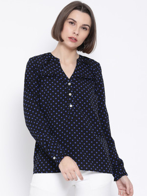 OXOLLOXO Casual Full Sleeve Printed Women Dark Blue Top