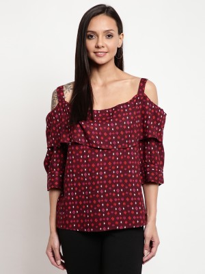 MAYRA Casual 3/4 Sleeve Printed Women Maroon Top