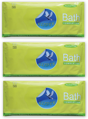 GLIDER Bed Bath Wipes, Enriched with Aloe Vera and Vitamin E (Pack of 3) 30 Wipes(30 Wipes)