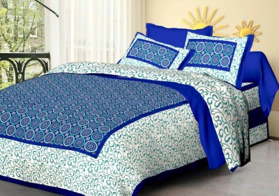 DHAKAD 144 TC Cotton Double Printed Flat Bedsheet(Pack of 1, Blue)