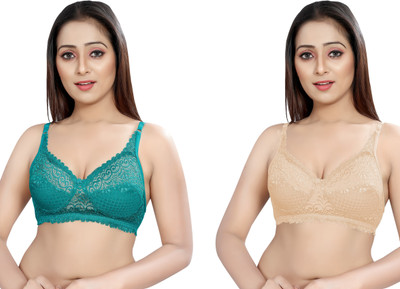 victoria enterprise Women Net Full Coverage Bra Pack Of 2 Women Full Coverage Non Padded Bra(Green, Maroon)