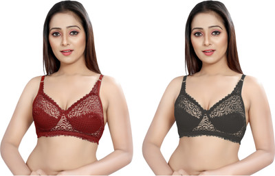 victoria enterprise Women Full Coverage Non Padded Bra(Maroon, Black)