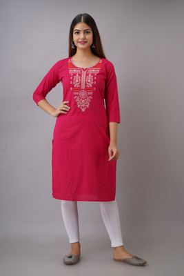 Radiksa Women Embroidered Straight Kurta(Pink)