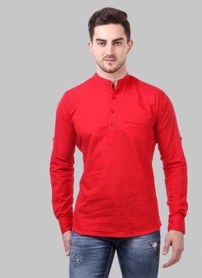 Tap in Men Self Design Straight Kurta(Red)