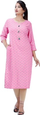 Rishu Women Printed Straight Kurta(Pink)