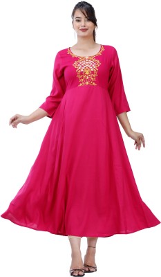 VISHAKHA STYLE Women Embroidered, Solid A-line Kurta(Pink)