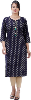 VISHAKHA STYLE Women Printed Straight Kurta(Dark Blue)