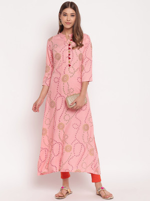 Stylum Women Self Design, Printed, Floral Print A-line Kurta(Red, Green, Pink)