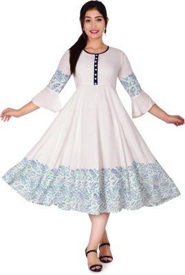 GRAPZ Women Printed Anarkali Kurta(White)