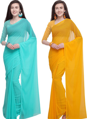 ANAND Dyed, Solid/Plain Daily Wear Georgette Saree(Pack of 2, Multicolor)