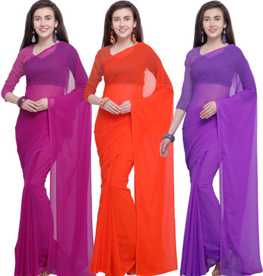 ANAND Dyed, Solid/Plain Daily Wear Georgette Saree(Pack of 3, Multicolor)