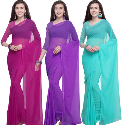 ANAND Dyed, Solid/Plain Daily Wear Georgette Saree(Pack of 3, Multicolor)