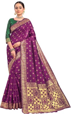 Sariya Woven Banarasi Silk Blend, Jacquard Saree(Purple)