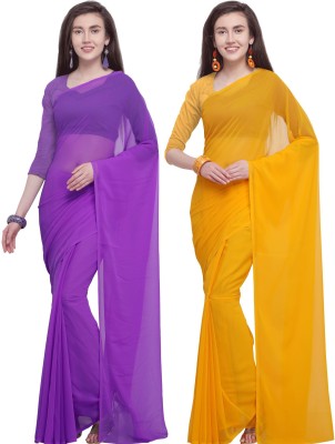 Anand Dyed, Solid/Plain Daily Wear Georgette Saree(Pack of 2, Multicolor)