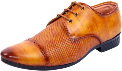 DAMOGI Partywear Formal Oxford Shoes Derby For Men(Beige , 8)