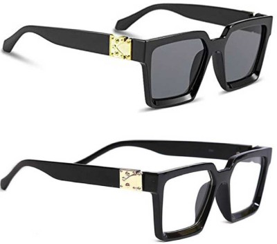 eyevy Retro Square Sunglasses(For Men & Women, Black, Clear)