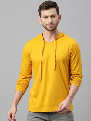 Urbano Fashion Solid Men Halter Neck Yellow T-Shirt