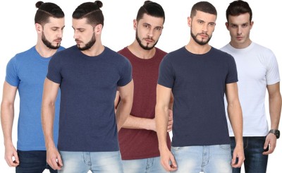 CNMN Self Design, Solid Men Round Neck Dark Blue, Light Blue, White, Maroon T-Shirt