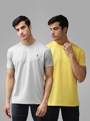 EPPE Solid Men Round Neck Grey, Yellow T-Shirt