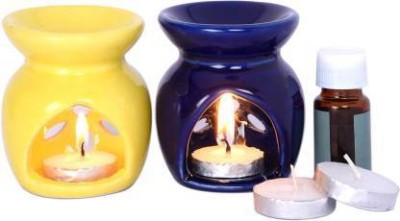 homedecor anurudh Ceramic Tealight Holder Set(Yellow, Blue, Pack of 2)
