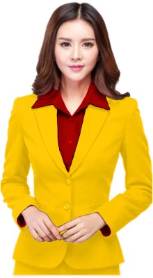 Procent Solid Single Breasted Casual, Formal, Festive & Wedding, Party Women Blazer(Yellow)