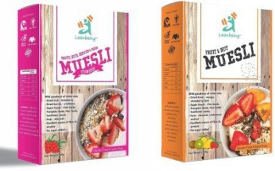 LEANBEING Muesli Fruit & Nut Strawberry Muesli Nuts,Berries & Seeds Pack of 2 ,400g each Box(2 x 400 g)