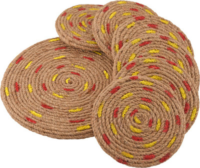 Jute handicraft Round Reversible Jute Coaster Set(Pack of 6)