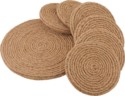 grow Round Reversible Jute Coaster Set(Pack of 6)