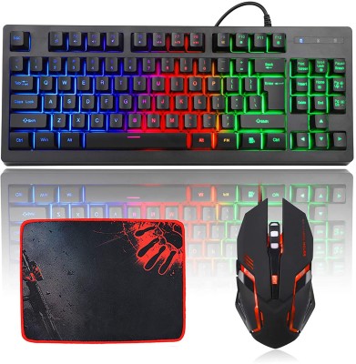 TechGuy4u Gaming Keyboard and Mouse Combo, Crack 3 Colors LED Backlit USB Wired Keyboard, Programmable 7 Button Lighted Gaming Mouse +Mouse Pad for Computer PC Gamer Combo Set
